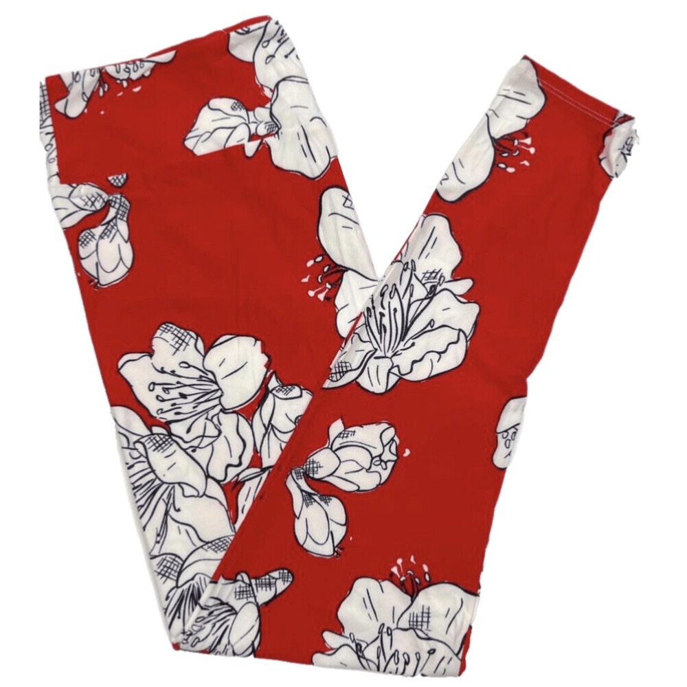 LuLaRoe Womens Leggings Size TC2 Love Ya Red Black White Floral Plus 18+ NWT